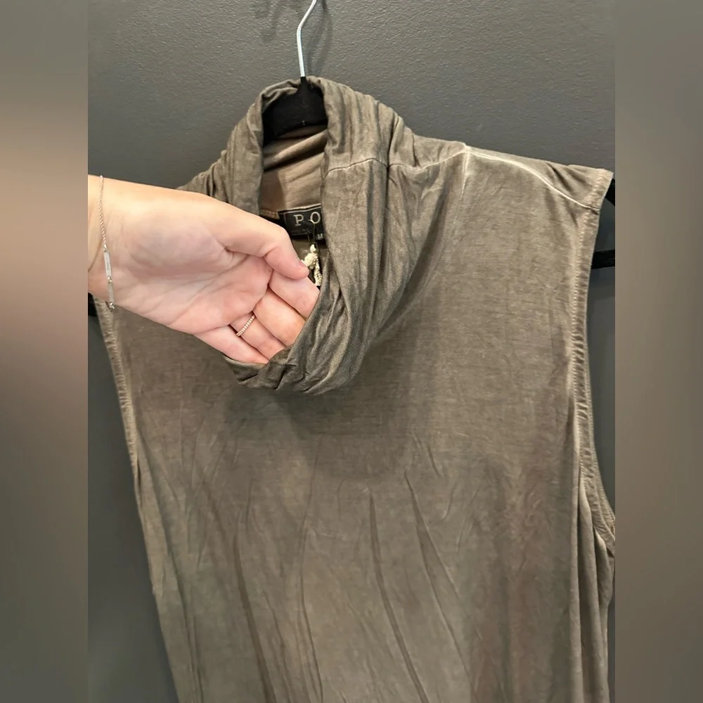 POL | Olive Green Fringe Top | Cowl Neck | Open Side Detail | Medium | NWT - Picture 4 of 7